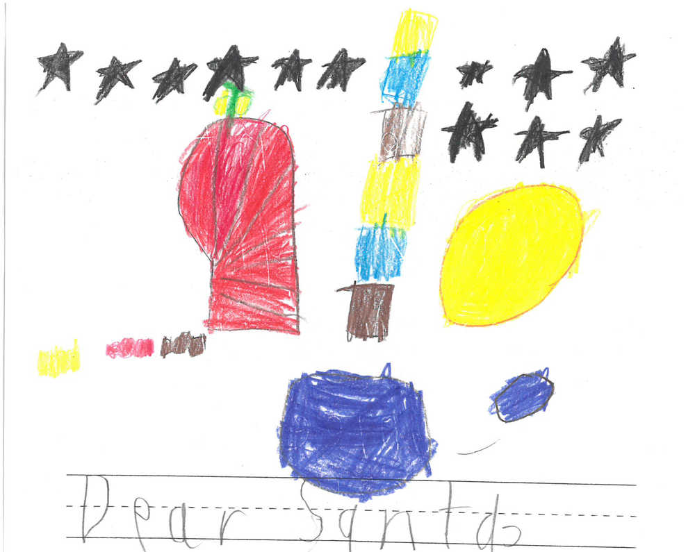 Kameron Rogers: Dear Santa, thank you for the toys! Did you see the list of presents at my house? I hope you can bring me one please.