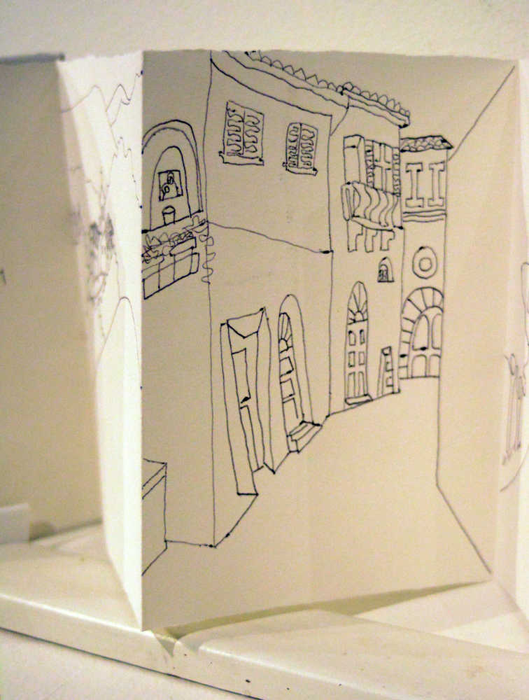 Jo Going's diary inspiration was a series of travel sketches she did of Tuscany. Since she started with a visual element, Going also wrote text to go with the drawings - a poem.