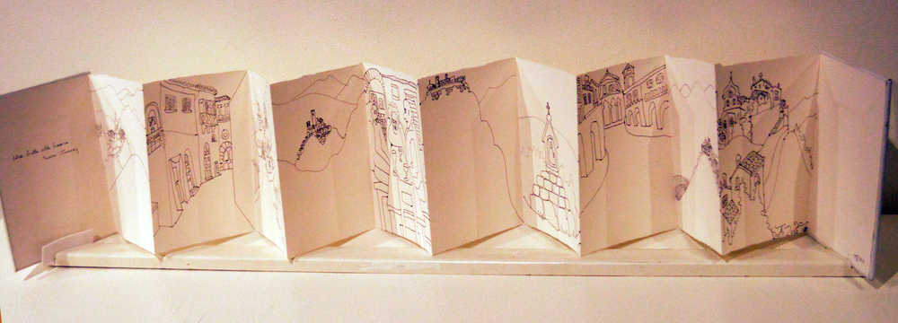 Jo Going's diary inspiration was a series of travel sketches she did of Tuscany. Since she started with a visual element, Going also wrote text to go with the drawings - a poem.