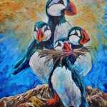 A painting of puffins by Sebastian Troy Pierre shows how he uses backlighting.