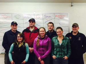Students who recently successfully completed their Alaska Emergency Medical Technician II practical test are, front row, from left, Chelsea Marsh, Chessie MacRae and Emily Larson and in back row from left, Aleks Kay, Ryon Turley, Jake Kemnitz and Justin Norton.-Photo provided