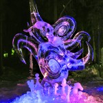 Barnabas and Ben Firth’s first-place sculpture, “Nature of Conflict.” It won first place for single-block, abstract, in the BP World Ice Art Championship held earlier this month in Fairbanks.-Photo by Karen H. Clautice