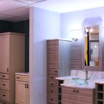 Spenard’s newly remodeled design center features two examples of bathroom vanities by Mid Continent Cabinetry, right, and DeWils Fine Cabinetry, left.-Photo by Anna Frost, Homer News