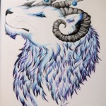 Revelation King is one of several works by Felicity Jones showing religious inspiration. Of this she writers, "Often when depicting Jesus in an art piece, inspired by the Book of Revelations, I will portray him as a lion, with seven horns and seven eyes. The glowing orbs represent eyes."