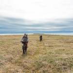 Kim McNett leads Alayne Tetor and Daniel Countiss out of Point Hope at the start of their trip. (Photo courtesy Bjørn Olson)