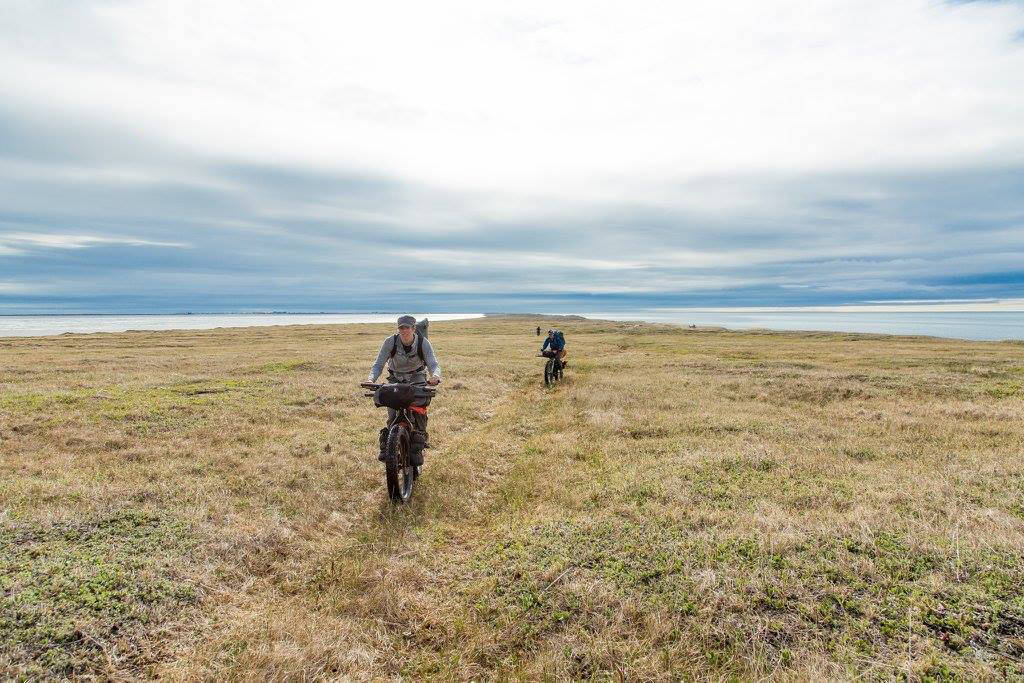 Kim McNett leads Alayne Tetor and Daniel Countiss out of Point Hope at the start of their trip. (Photo courtesy Bjørn Olson)
