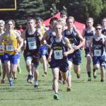 Homer&rsquo;s Jacob Davis leads the field at the start of the junior-senior boys race Monday, Aug. 14, 2017 at the Nikiski Class Races at Nikiski High School. Davis would finish second in the race. (Photo by Jeff Helminiak/Peninsula Clarion)