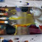 Encaustic paint and media is heated on a special hot-plate palette on July 30, 2017 at Ann-Margret Wimmerstedt&rsquo;s home. Pigmented wax is mixed with encaustic media made of beeswax and damar, resin for pine trees. Colors can be used alone or mixed with other colors. A paintbrush is used for each color. (Photo by Michael Armstrong/Homer News)