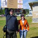 David Blackmon, left, and Susan Cates-Blackmon take part in a demonstration against the events of Charlottesville, Va., and other white supremacist rallies and stand up against racism at WKFL Park in Homer on Sunday afternoon. About 50 people attended the one-hour event held from 3-4 p.m. Sunday, Aug. 13, 2017 in Homer, Alaska. (Photo by Michael Armstrong, Homer News)