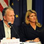 Sen. Dan Sullivan listens to testimony during a Senate Committee on Commerce, Science and Transportation field hearing on the reauthorization of the Magnuson-Stevens Fishery Conservation and Management Act on Aug. 23 in Soldotna. (Photo/Elizabeth Earl/Peninsula Clarion)