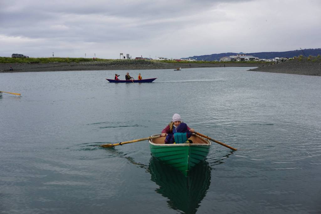 Mariners try out boats during the Kachemak Bay Wooden Boat Society Festival on Saturday, Sept. 2, 2017 at the Nick Dudiak Fishing Lagoon campground in Homer, Alaska. (Photo by Michael Armstrong, Homer News)