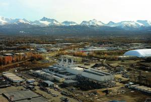 The 200-megawatt Southcentral Power Project owned by Chugach Electric Association and Anchorage Municipal Light and Power is seen under construction in 2012. Leaders from Chugach, ML&P and the four other Railbelt electric utilities are moving toward forming a transco, a jointly-owned company that can pool resources and infrastructure to maximize economies of scale and efficiencies. (Photo/Courtesy/Chugach Electric Association)
