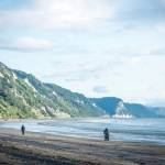 Daniel Countiss, Jessi Dullinger, and Kim McNett ride their fat-bikes on the beach east of Homer. (Photo by Bjørn Olson)