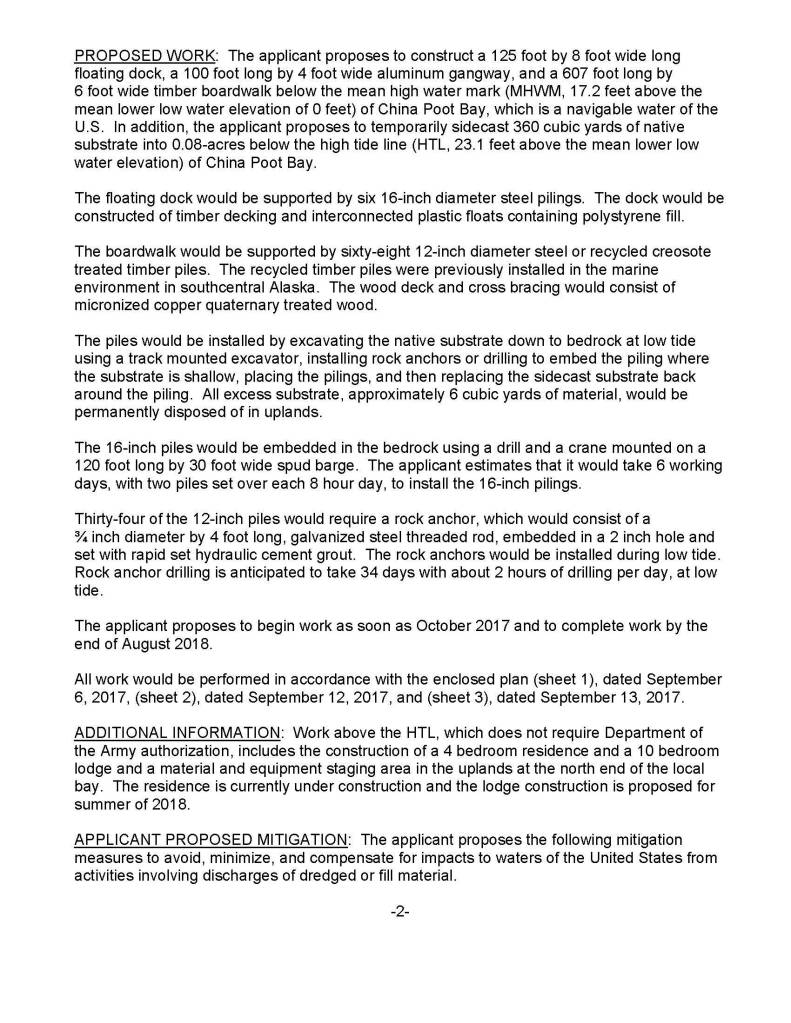 Corps seeks comments on China Poot dock