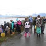 Kendall Dellasperanza&rsquo;s fourth grade class from McNeil Canyon Elementary School prepares to scour a section of shoreline for trash Friday, Sept. 22, 2017 near Mariner Park in Homer, Alaska. Each year, citizen groups and students from area schools participate in the Kachemak Bay CoastWalk hosted by the Center for Alaskan Coastal Studies to remove debris and observe changes. (Photo by Megan Pacer/Homer News.)