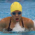 Homer&rsquo;s Alia Bales competes in the 50-yard breaststroke Friday, Sept. 22, 2017, at the Soldotna Pentathlon at Soldotna High School. (Photo by Jeff Helminiak/Peninsula Clarion)