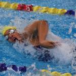 Homer&rsquo;s Alia Bales races the opening leg of the girls 200-yard freestyle relay Saturday, Nov. 4, 2017 at the ASAA First National Bank State Swimming & Diving Championships at the Bartlett High pool in Anchorage, Alaska. (Photo by Joey Klecka/Peninsula Clarion)