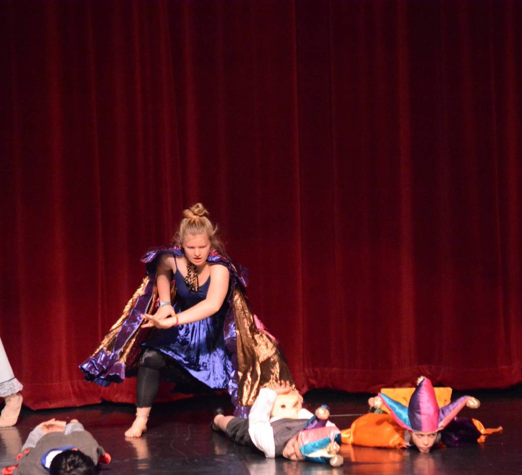 Daisy Kettle as Mistress Mousie, center, rehearses a scene at the Mariner Theatre Friday, Nov. 24, 2017 in Homer, Alaska for the Nutcracker Ballet. (Photo by Michael Armstrong, Homer News)