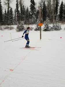 Homer&rsquo;s Zoe Stonorov skis through the Tsalteshi Trails during the Homer Mariner Nordic ski team&rsquo;s first race of the season Wednesday, Nov. 22, 2017 at the trails in Soldotna, Alaska. (Photo by Stephanie Ball)