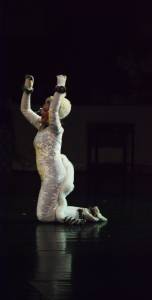 Llena Bice as a cat rehearses a scene Friday, Nov. 24, 2017 at the Mariner Theatre in Homer, Alaska for the Nutcracker Ballet. (Photo by Michael Armstrong, Homer News)