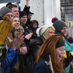 The crowd cheers shortly after the Homer High School hockey team scored its final goal in its game against Colony High School on Friday, Dec. 1, 2017 at Kevin Bell Arena in Homer, Alaska. Ethan Pitzman scored the winning goal with less than 11 seconds left on the clock in overtime. (Photo by Megan Pacer/Homer News)