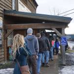 A line of about 25 people wait to buy tickets for the Homer premiers of &ldquo;Star Wars: The Last Jedi&rdquo; about noon Saturday, Dec. 2, 2017, at the Homer Theatre in Homer, Alaska. Tickets went on sale for a gala opening night on Dec. 14 as well as shows that weekend. (Photo by Michael Armstrong, Homer News)