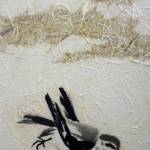 &ldquo;Sandpipers,&rdquo; one of Sharlene Cline&rsquo;s collages of a Chinese brush painting and other media in her Friday, Dec. 1, 2017 show at Ptarmigan Arts in Homer, Alaska. (Photo by Michael Armstrong, Homer News)