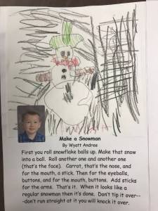 This holiday instruction made by Wyatt Andree is part of an 18-page &ldquo;How to Get Ready for the Holidays&rdquo; book created by the students of Jennifer Reinhart&rsquo;s kindergarten class. (Photo courtesy Jennifer Reinhart)