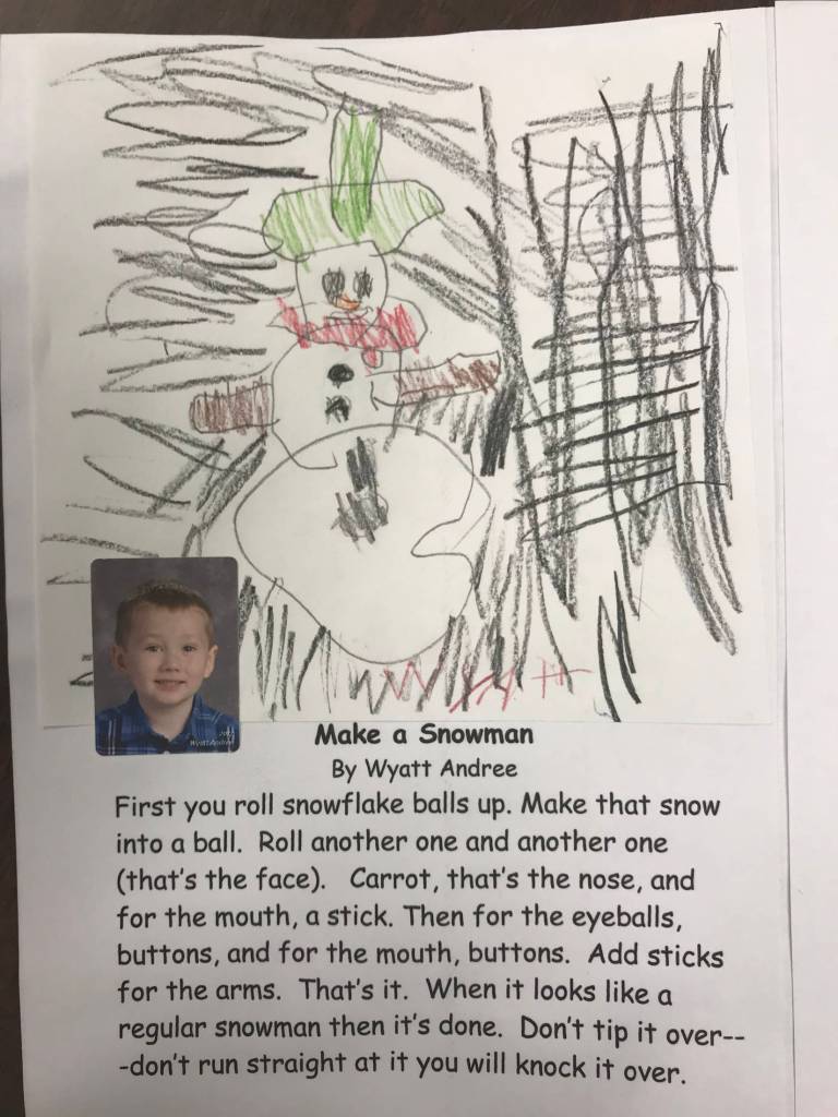 This holiday instruction made by Wyatt Andree is part of an 18-page &ldquo;How to Get Ready for the Holidays&rdquo; book created by the students of Jennifer Reinhart&rsquo;s kindergarten class. (Photo courtesy Jennifer Reinhart)