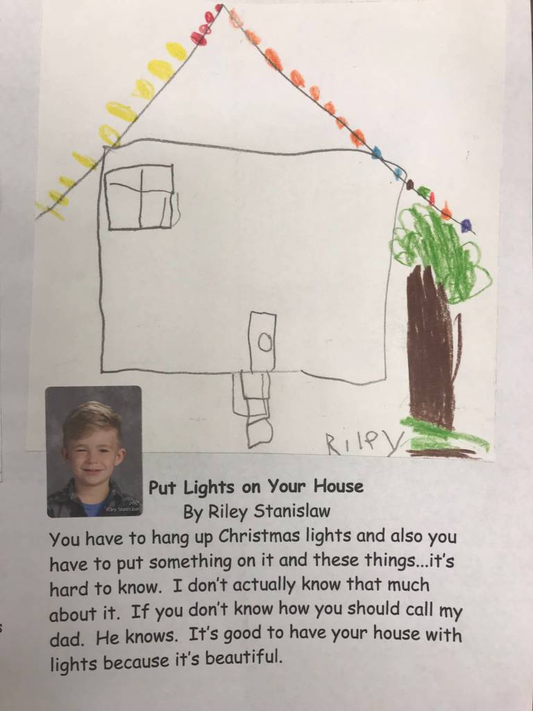 This holiday instruction made by Riley Stanislaw is part of an 18-page &ldquo;How to Get Ready for the Holidays&rdquo; book created by the students of Jennifer Reinhart&rsquo;s kindergarten class. (Photo courtesy Jennifer Reinhart)