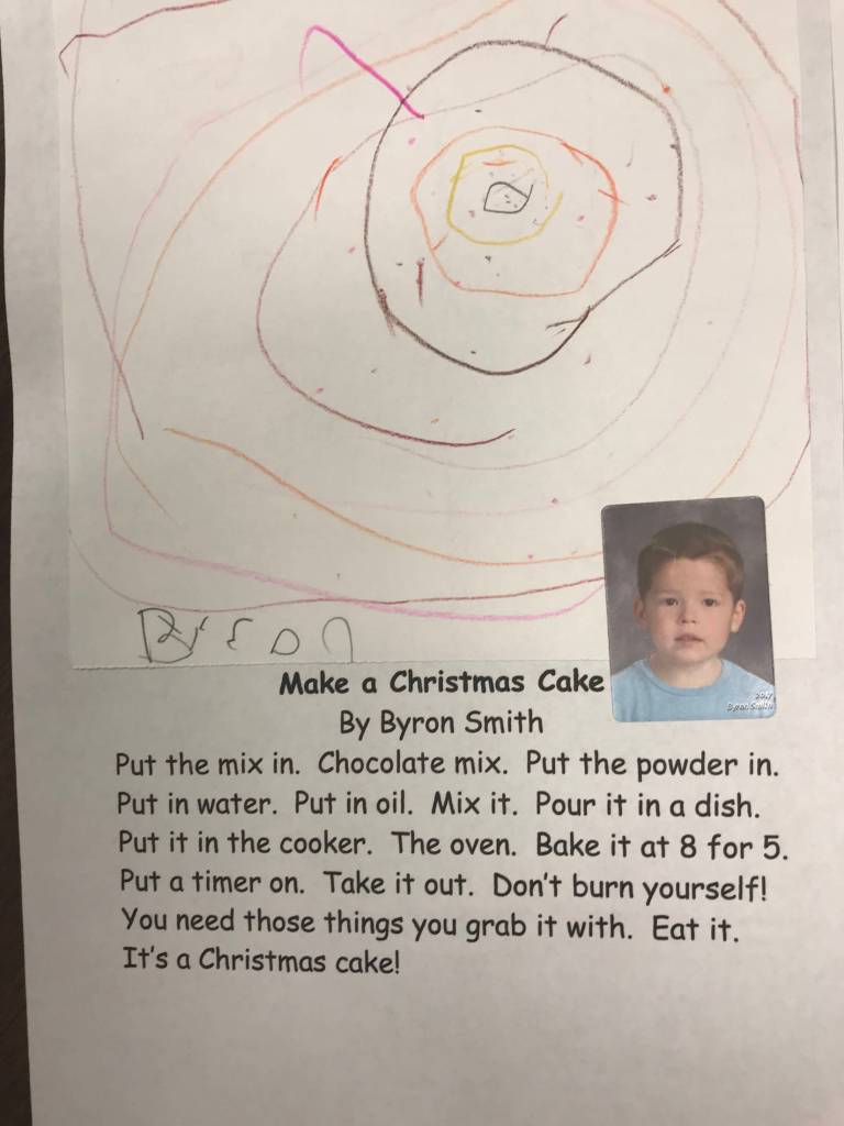 This holiday instruction made by Byron Smith is part of an 18-page &ldquo;How to Get Ready for the Holidays&rdquo; book created by the students of Jennifer Reinhart&rsquo;s kindergarten class. (Photo courtesy Jennifer Reinhart)