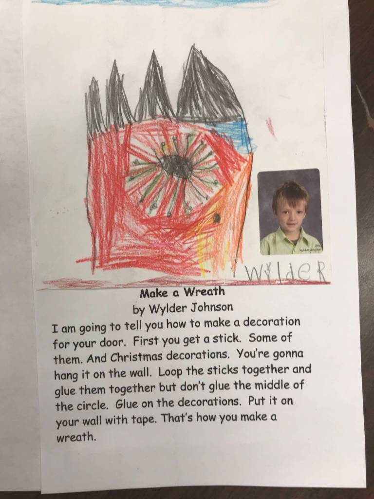 This holiday instruction made by Wylder Johnson is part of an 18-page &ldquo;How to Get Ready for the Holidays&rdquo; book created by the students of Jennifer Reinhart&rsquo;s kindergarten class. (Photo courtesy Jennifer Reinhart)