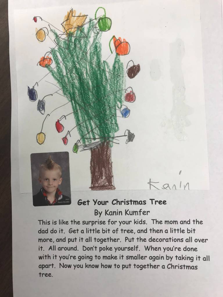 This holiday instruction made by Kanin Kumfer is part of an 18-page &ldquo;How to Get Ready for the Holidays&rdquo; book created by the students of Jennifer Reinhart&rsquo;s kindergarten class. (Photo courtesy Jennifer Reinhart)