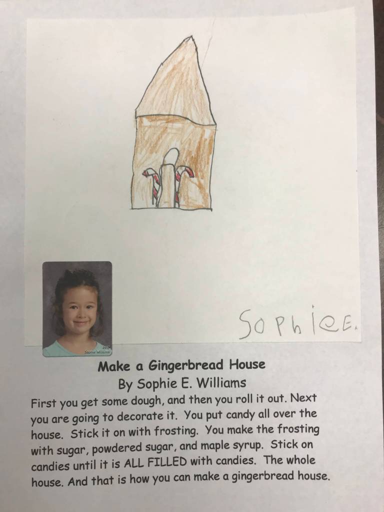 This holiday instruction made by Sohpie Williams is part of an 18-page &ldquo;How to Get Ready for the Holidays&rdquo; book created by the students of Jennifer Reinhart&rsquo;s kindergarten class. (Photo courtesy Jennifer Reinhart)