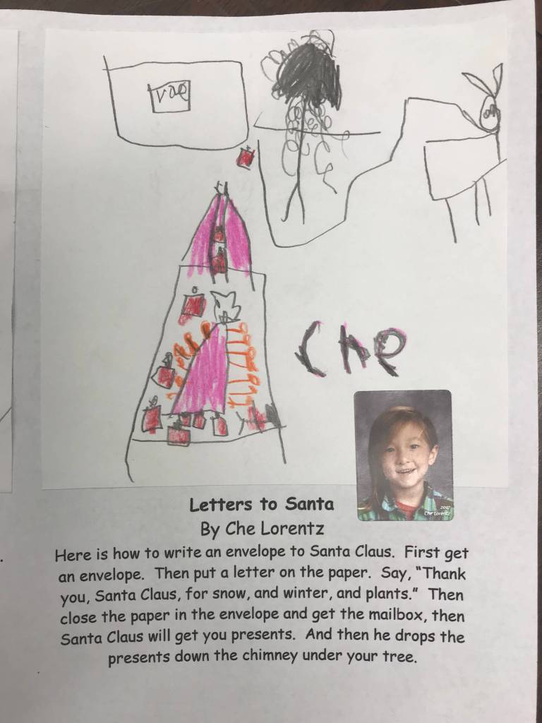 This holiday instruction made by Che Lorentz is part of an 18-page &ldquo;How to Get Ready for the Holidays&rdquo; book created by the students of Jennifer Reinhart&rsquo;s kindergarten class. (Photo courtesy Jennifer Reinhart)