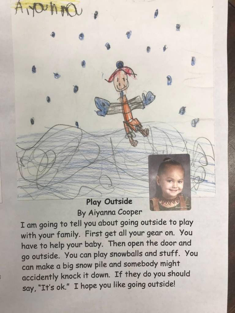 This holiday instruction made by Aiyanna Cooper is part of an 18-page &ldquo;How to Get Ready for the Holidays&rdquo; book created by the students of Jennifer Reinhart&rsquo;s kindergarten class. (Photo courtesy Jennifer Reinhart)