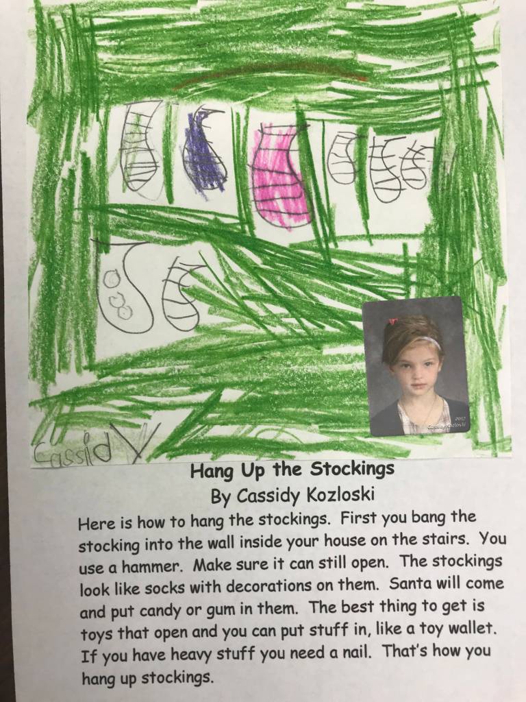This holiday instruction made by Cassidy Kozloski is part of an 18-page &ldquo;How to Get Ready for the Holidays&rdquo; book created by the students of Jennifer Reinhart&rsquo;s kindergarten class. (Photo courtesy Jennifer Reinhart)