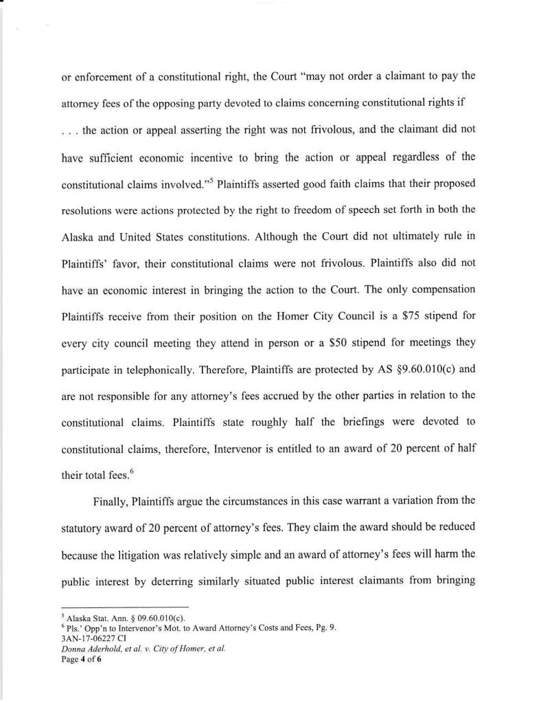 Judge grants partial attorney’s fees to recall election intervenor Heartbeat of Homer gets $1,150.60