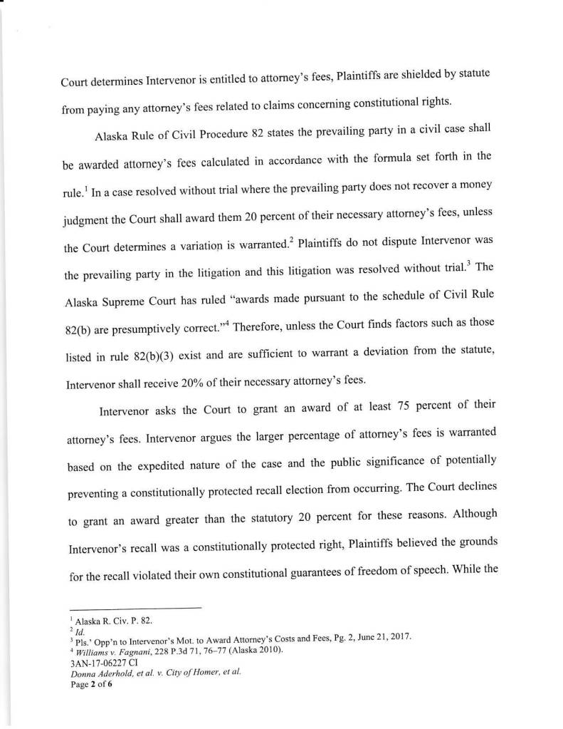 Judge grants partial attorney’s fees to recall election intervenor Heartbeat of Homer gets $1,218,53