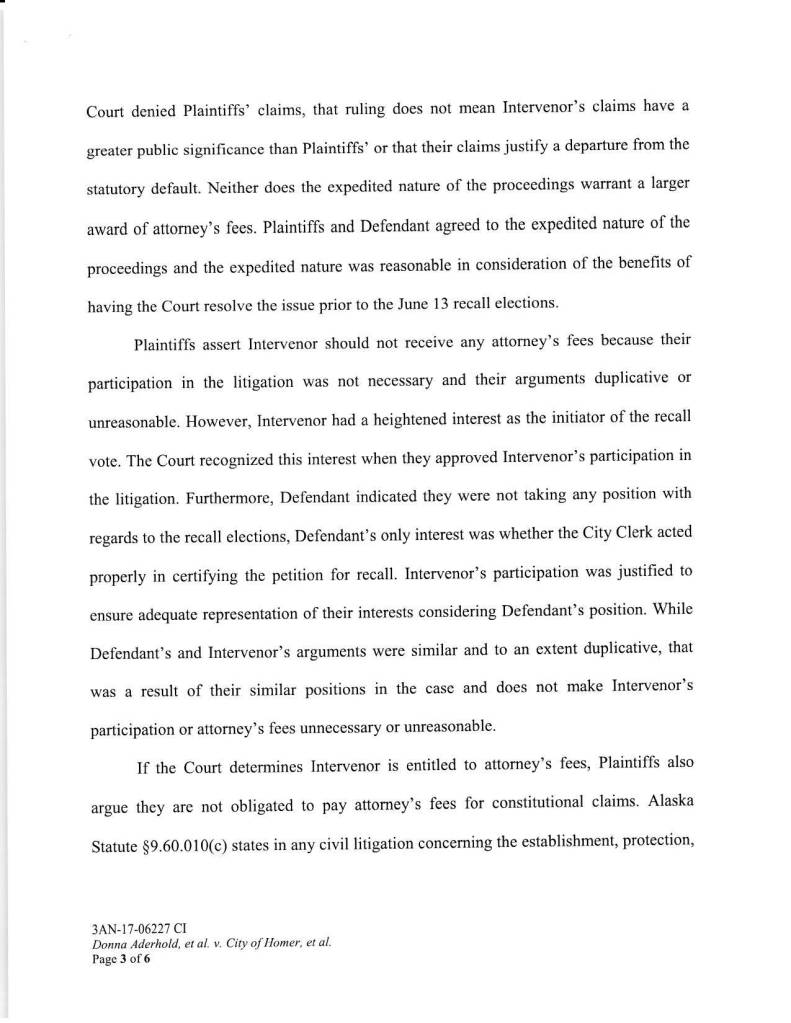 Judge grants partial attorney’s fees to recall election intervenor Heartbeat of Homer gets $1,218,53