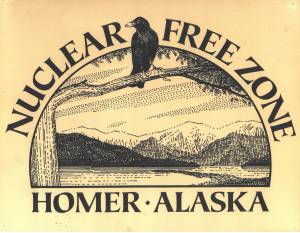 This scan of Christopher Kent&rsquo;s Nuclear Free Zone Homer illustration is mandated by by city ordinance to be posted at Homer City Hall and the Homer Harbor Office. (Illustration by Christopher Kent)