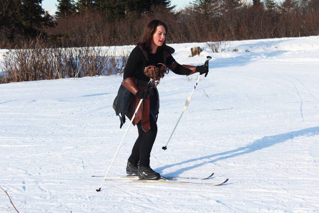 Ana Reid, dressed as Xena, makes her way through the 2018 Homer Ski for Women on Sunday, Feb. 4, 2018 at the Lookout Mountain Ski Trails. (Photo by Megan Pacer/Homer News)