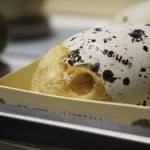 The shell of the bird egg rests in a box in a file cabinet at the Pratt Museum on Thursday, Feb. 15, 2018 in Homer, Alaska. Part of the shell has broken away to reveal a type of foam that had been pumped into the egg to help preserve it. Collections Manager Savanna Bradley said this is an older method that is no longer practiced at the Pratt. (Photo by Megan Pacer/Homer News)