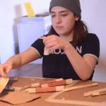 ABOVE: Mila Stickrod works on an art project Monday, March 5, 2018, at Jaimie Warren&rsquo;s residency at Bunnell Street Arts Center in Homer, Alaska. The Brooklyn, New York, artist visits Homer, Alaska, this month. (Photo by Michael Armstrong / Homer News)