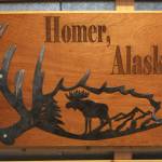 A piece of art created by Homer High School freshman Riley Jones hangs in a display during a First Friday art show Friday, March 2, 2018 at Grace Ridge Brewery In Homer, Alaska. Jones was one of several students in the high school&rsquo;s Computer Aided Drafting and Computer Aided Manufacturing program to have their work displayed. (Photo by Megan Pacer/Homer News)