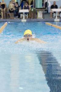 Photo by Lisa Linegar Willem Hakala swims across the pool during an invitational held by the Kachemak Swim Club on Friday and Saturday, April 6-7 at the Kate Kuhns Aquatic Center in Homer.