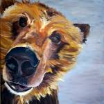 &ldquo;Bear Puppy,&rdquo; one of Britni Siekaniec&rsquo;s paintings in her show, &ldquo;Salt,&rdquo; at Grace Ridge Brewery. The show opened April 6, 2018, in Homer, Alaska. (Photo by Michael Armstrong, Homer News)