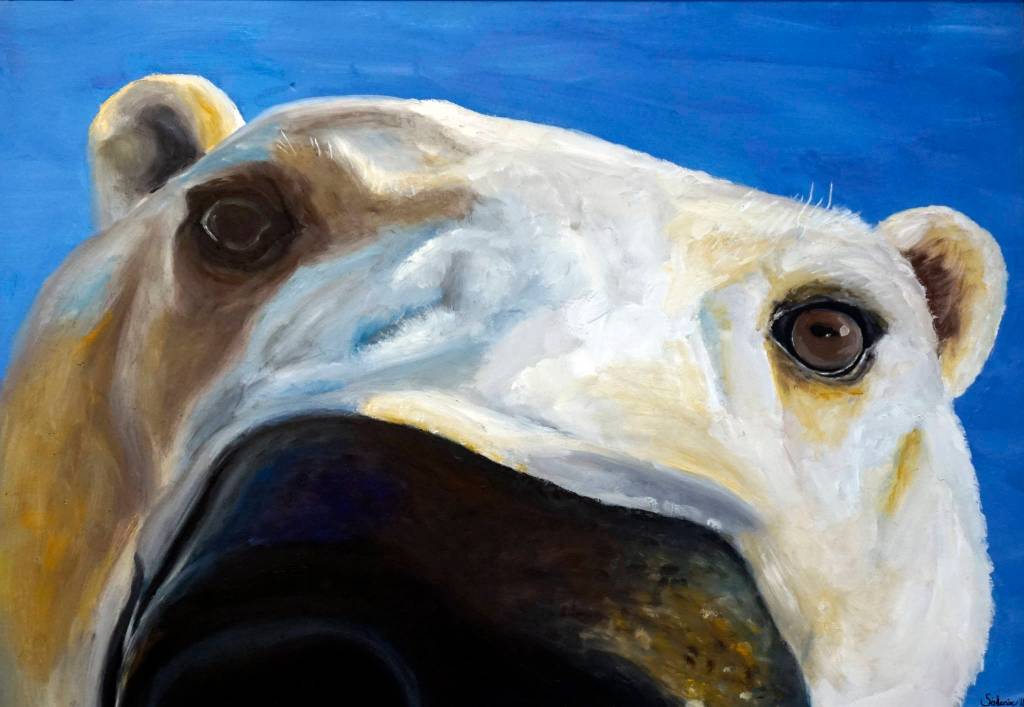 One of Britni Siekaniec&rsquo;s paintings in her show, &ldquo;Salt,&rdquo; at Grace Ridge Brewery. The show opened April 6, 2018, in Homer, Alaska. (Photo by Michael Armstrong, Homer News)