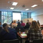 Photo by Elizabeth Earl/Peninsula Clarion A group of farm operators, local food enthusiasts and restaurateurs attend a presentation and workshop on agritourism by Alaska Farm Tours owner Margaret Adsit at the Donald E. Gilman Kenai River Center on Thursday in Soldotna.