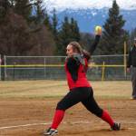 Kenai Central High School&rsquo;s Savannah J …? pitches the ball during the team&rsquo;s game against Homer High School on Tuesday, May 8, 2018 in Jack Gist Park in Homer, Alaska. (Photo by Megan Pacer/Homer News)